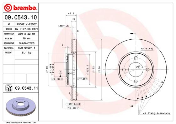Brembo 09.C543.10 - Спирачен диск vvparts.bg