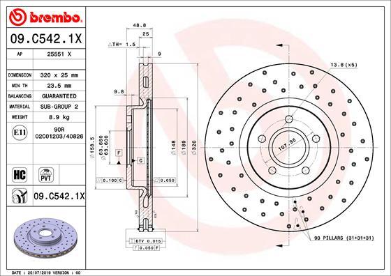 Brembo 09.C542.1X - Спирачен диск vvparts.bg