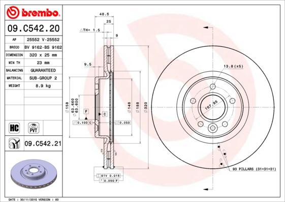 Brembo 09.C542.21 - Спирачен диск vvparts.bg