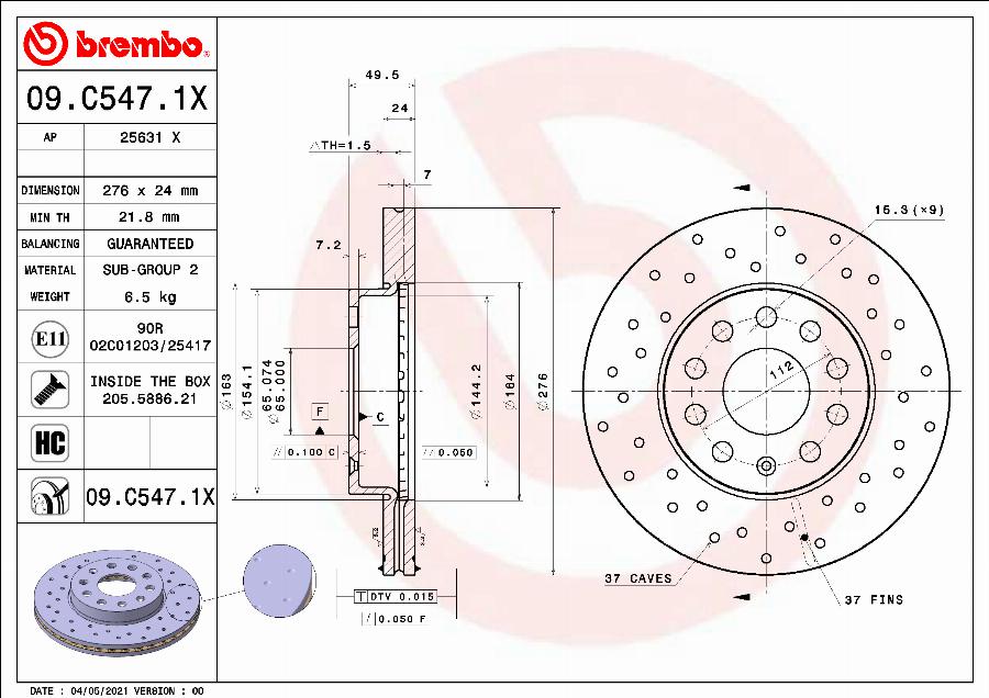 Brembo 09.C547.1X - Спирачен диск vvparts.bg