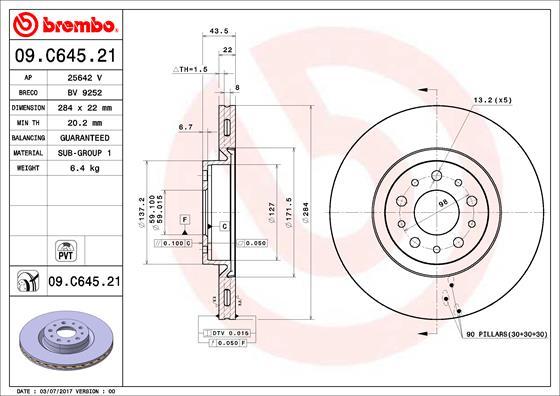 Brembo 09.C645.21 - Спирачен диск vvparts.bg
