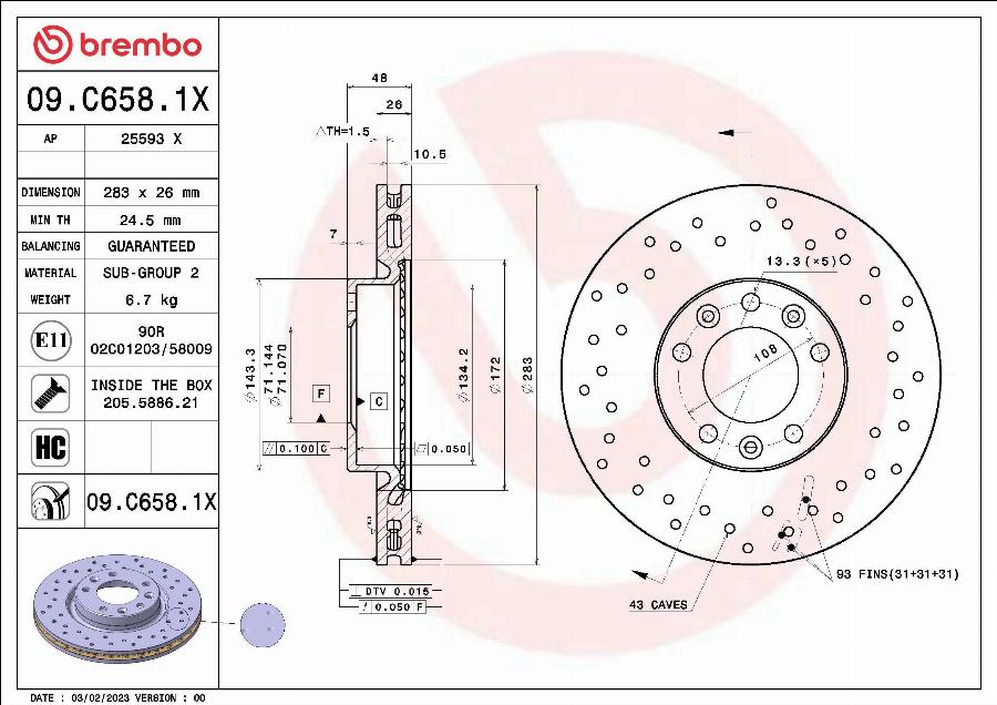 Brembo 09.C658.1X - Спирачен диск vvparts.bg