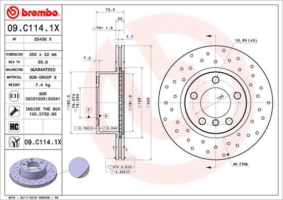 Brembo 09.C114.1X - Спирачен диск vvparts.bg