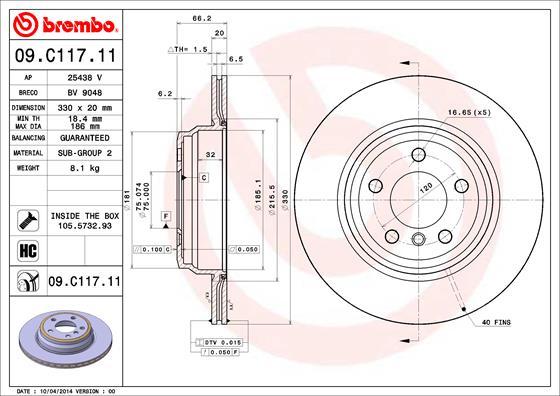 Brembo 09.C117.11 - Спирачен диск vvparts.bg