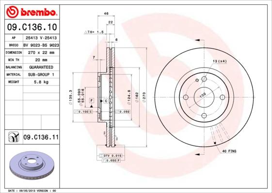 Brembo 09.C136.11 - Спирачен диск vvparts.bg