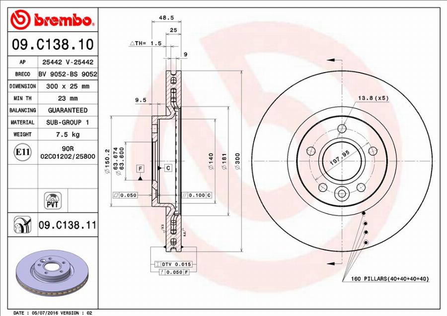 Brembo 09.C138.11 - Спирачен диск vvparts.bg