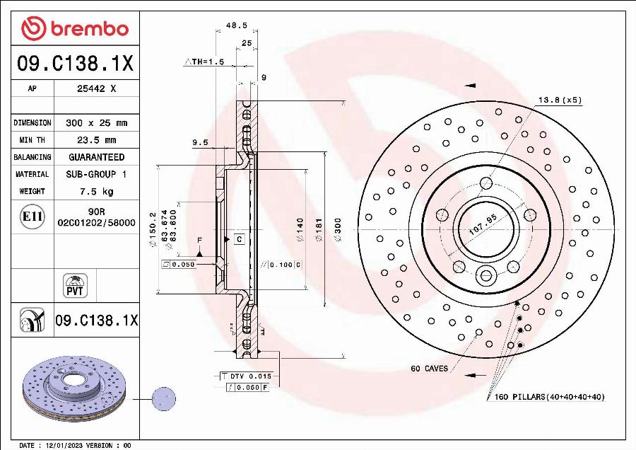 Brembo 09.C138.1X - Спирачен диск vvparts.bg