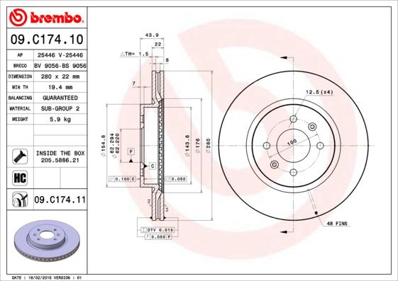 Brembo 09.C174.11 - Спирачен диск vvparts.bg