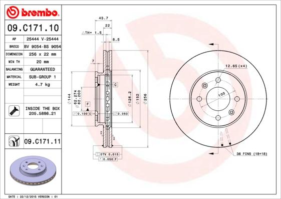 Brembo 09.C171.10 - Спирачен диск vvparts.bg