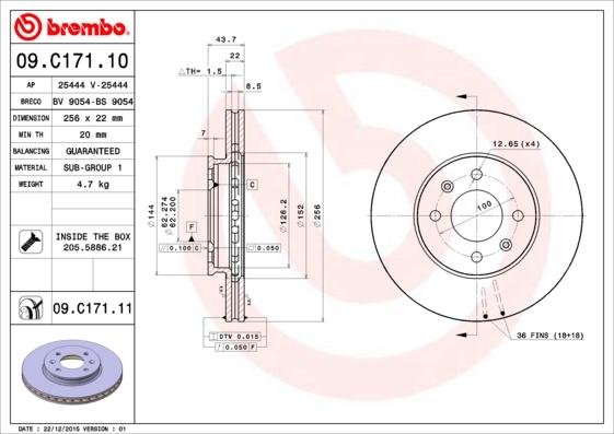 Brembo 09.C171.11 - Спирачен диск vvparts.bg