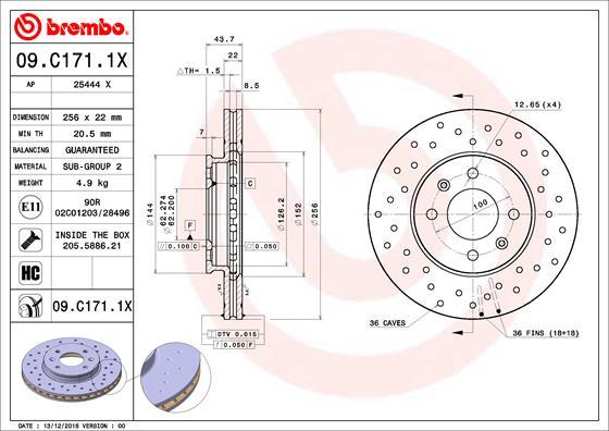 Brembo 09.C171.1X - Спирачен диск vvparts.bg