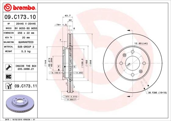 Brembo 09.C173.11 - Спирачен диск vvparts.bg