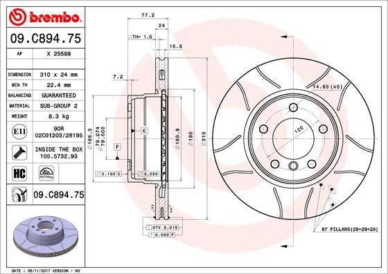 Brembo 09.C894.75 - Спирачен диск vvparts.bg