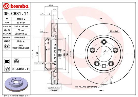 Brembo 09.C881.11 - Спирачен диск vvparts.bg