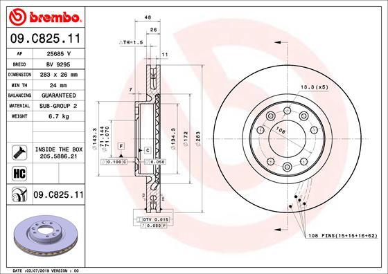Brembo 09.C825.11 - Спирачен диск vvparts.bg