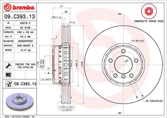 Brembo 09.C393.13 - Спирачен диск vvparts.bg