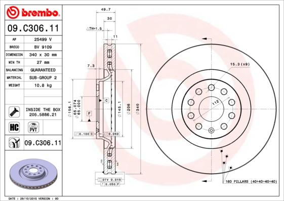 Brembo 09.C306.11 - Спирачен диск vvparts.bg