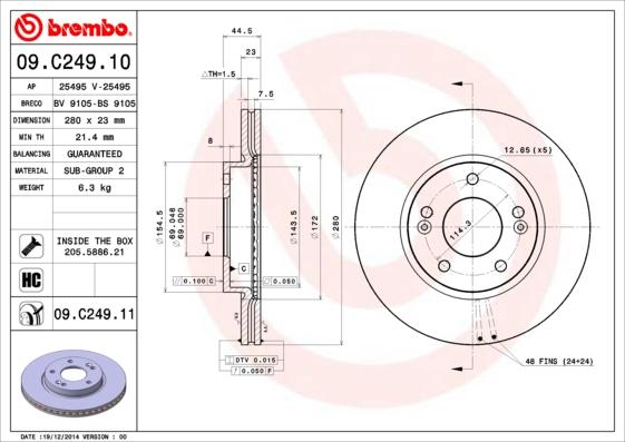 Brembo 09.C249.11 - Спирачен диск vvparts.bg