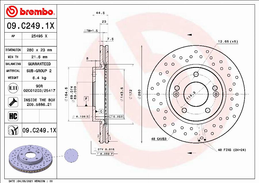 Brembo 09.C249.1X - Спирачен диск vvparts.bg