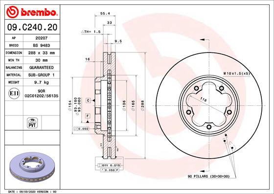 Brembo 09.C240.20 - Спирачен диск vvparts.bg