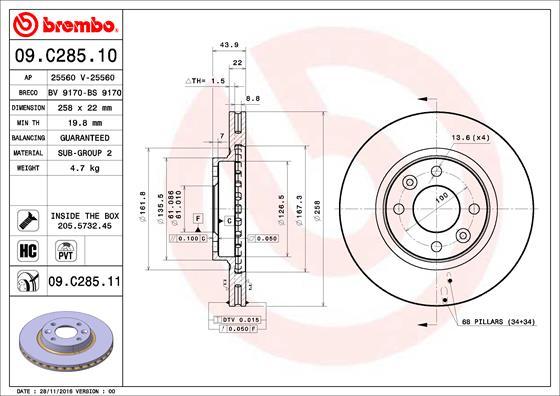 Brembo 09.C285.11 - Спирачен диск vvparts.bg