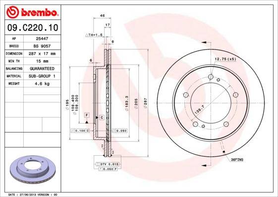 Brembo 09.C220.10 - Спирачен диск vvparts.bg