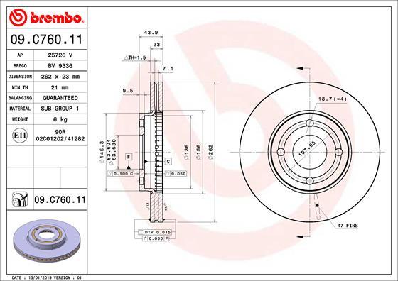Brembo 09.C760.11 - Спирачен диск vvparts.bg