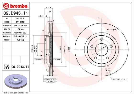 Brembo 09.D943.11 - Спирачен диск vvparts.bg