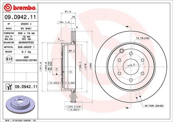 Brembo 09.D942.11 - Спирачен диск vvparts.bg