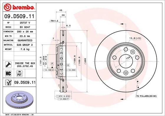 Brembo 09.D509.11 - Спирачен диск vvparts.bg