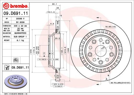 Brembo 09.D691.11 - Спирачен диск vvparts.bg