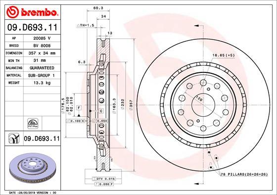 Brembo 09.D693.11 - Спирачен диск vvparts.bg