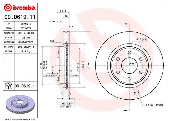 Brembo 09.D619.11 - Спирачен диск vvparts.bg