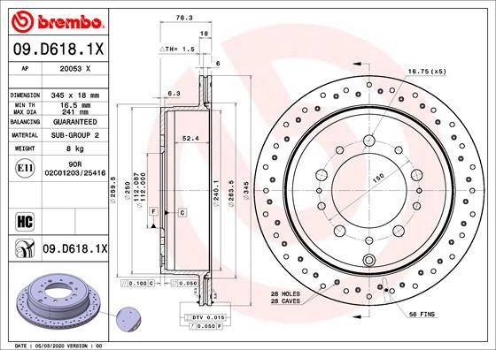 Brembo 09.D618.1X - Спирачен диск vvparts.bg