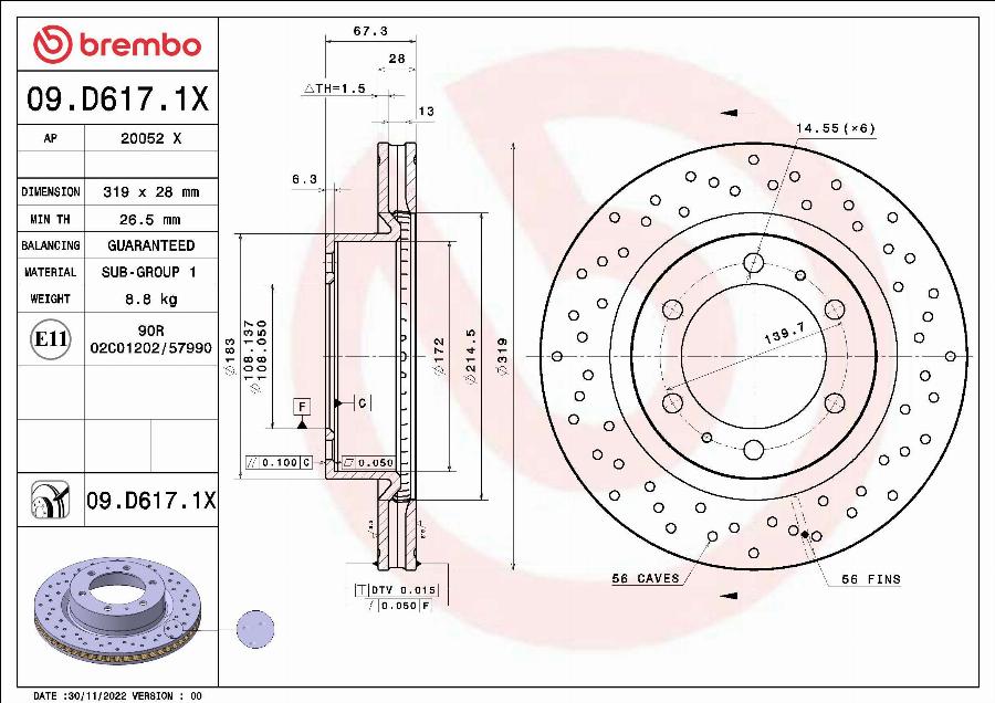 Brembo 09.D617.1X - Спирачен диск vvparts.bg