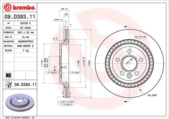 Brembo 09.D393.11 - Спирачен диск vvparts.bg
