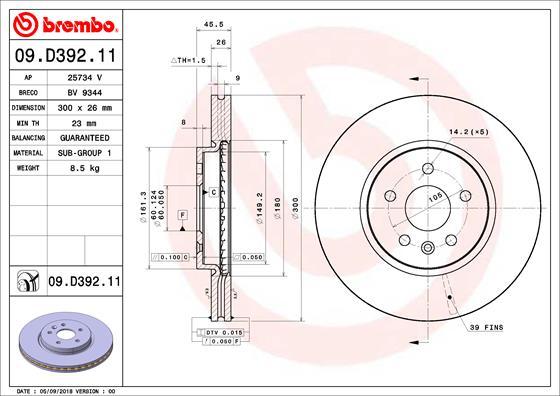 Brembo 09.D392.11 - Спирачен диск vvparts.bg