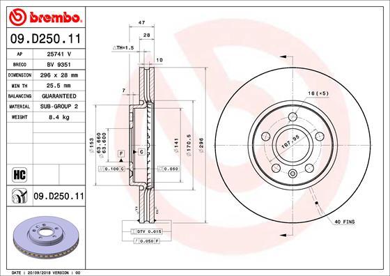 Brembo 09.D250.11 - Спирачен диск vvparts.bg