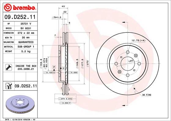 Brembo 09.D252.11 - Спирачен диск vvparts.bg