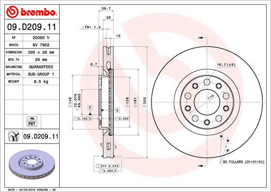 Brembo 09.D209.11 - Спирачен диск vvparts.bg