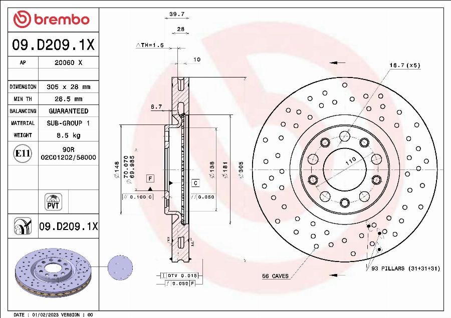 Brembo 09.D209.1X - Спирачен диск vvparts.bg