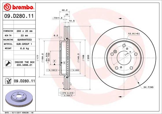 Brembo 09.D280.11 - Спирачен диск vvparts.bg