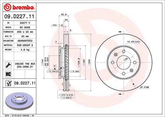 Brembo 09.D227.11 - Спирачен диск vvparts.bg