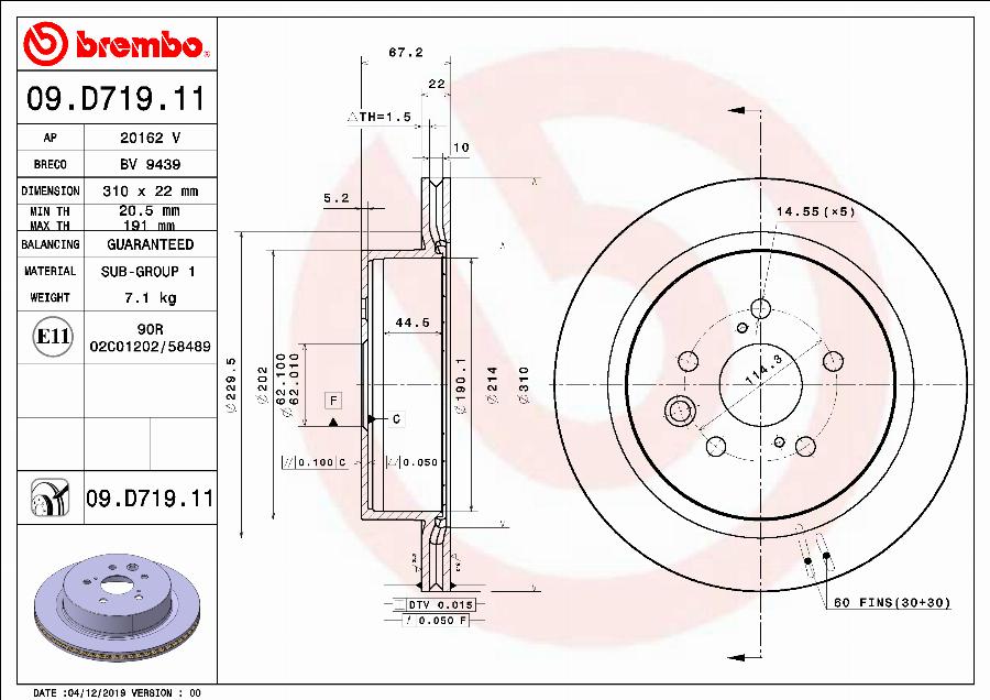 Brembo 09.D719.11 - Спирачен диск vvparts.bg