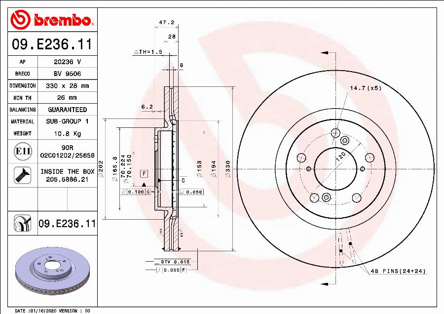 Brembo 09.E236.11 - Спирачен диск vvparts.bg