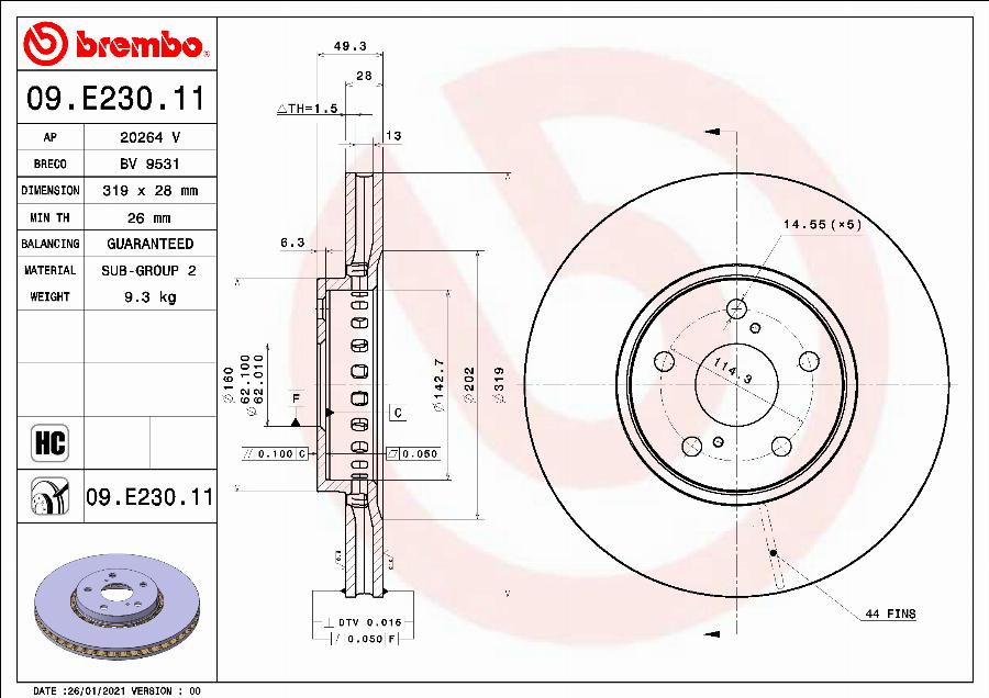 Brembo 09.E230.11 - Спирачен диск vvparts.bg