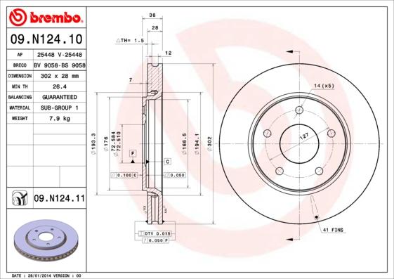 Brembo 09.N124.10 - Спирачен диск vvparts.bg