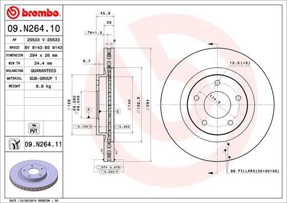 Brembo 09.N264.11 - Спирачен диск vvparts.bg