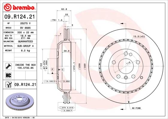 Brembo 09.R124.21 - Спирачен диск vvparts.bg