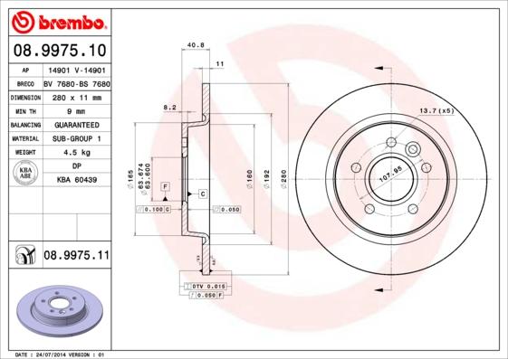 Brembo 08.9975.10 - Спирачен диск vvparts.bg